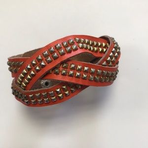 Orange Leather Studded Bracelet